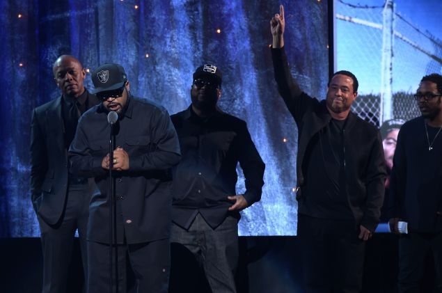 NEW YORK, NEW YORK - APRIL 08: Ice Cube speaks on stage at the 31st Annual Rock And Roll Hall Of Fame Induction Ceremony at Barclays Center on April 8, 2016 in New York City. 