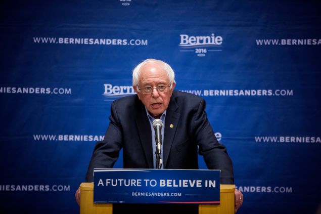 Democratic presidential candidate Sen. Bernie Sanders (D-VT) holds a news conference after a campaign event at the âLaGuardia Performing Arts Center in the Queens borough of New York City April 9, 2016. The New York Democratic primary is scheduled for April 19th.