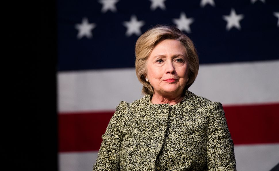 Democratic presidential candidate Hillary Clinton talks during a conversation on gun violence at the Landmark Theater on April 11, 2016 in Port Washington, New York. The New York Democratic primary is scheduled for April 19th. 