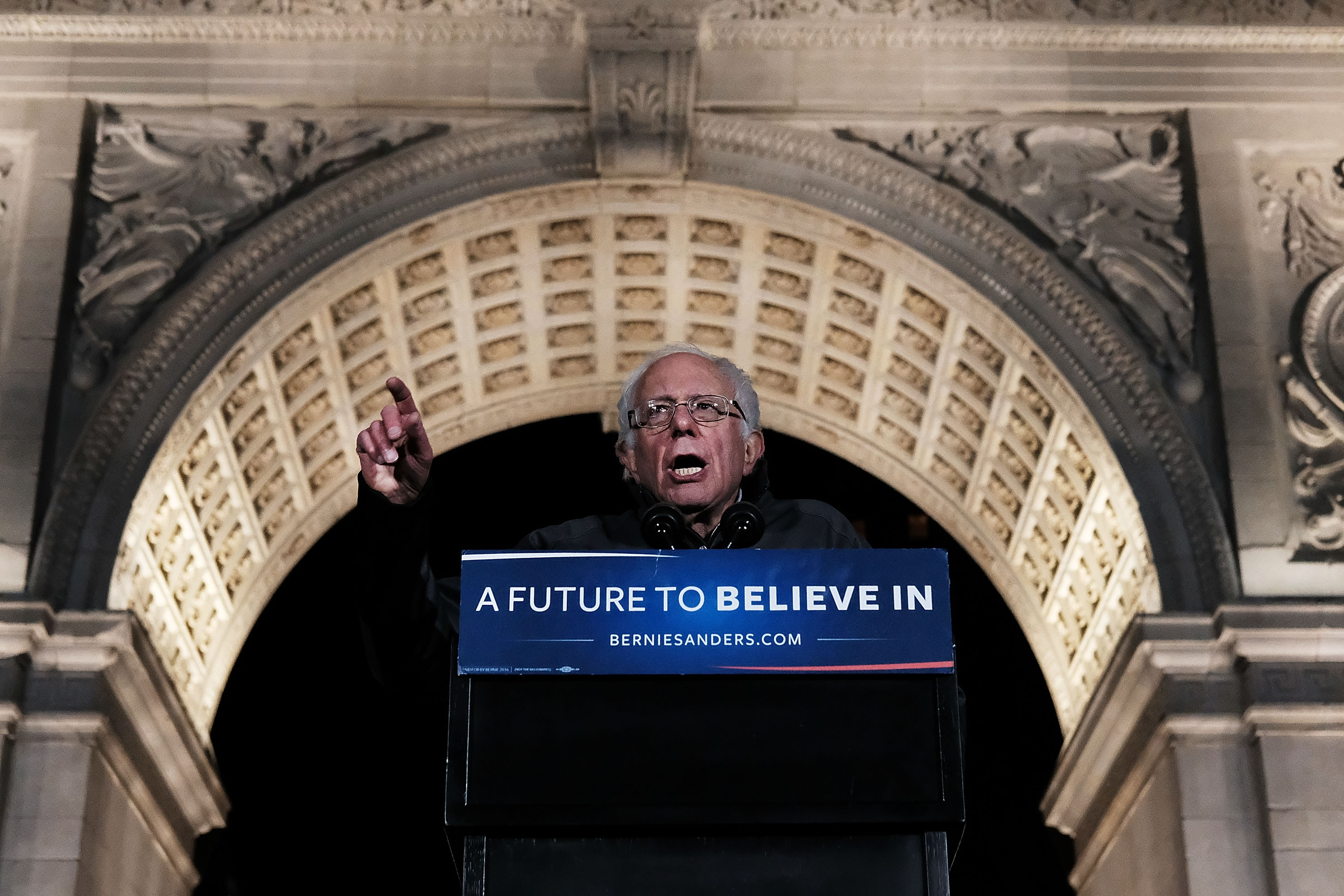 Sen. Bernie Sanders at a rally in Washington Square Park.