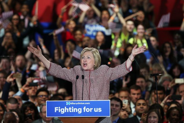 Hillary Clinton celebrating her win Tuesday night.
