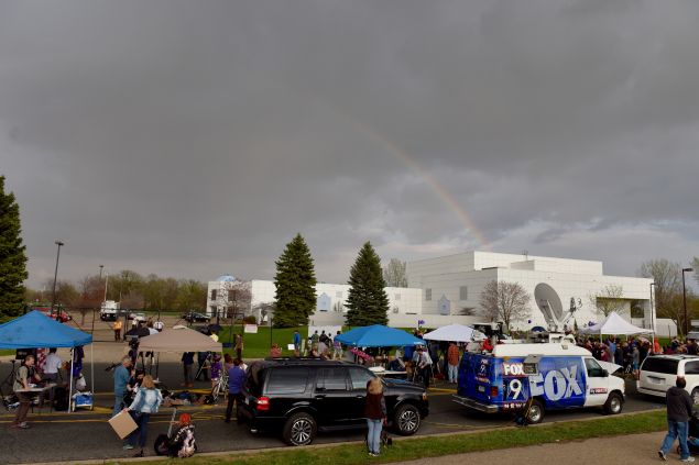 A rainbow appeared over Prince's Paisley Park home as fans gathered to pay respect.