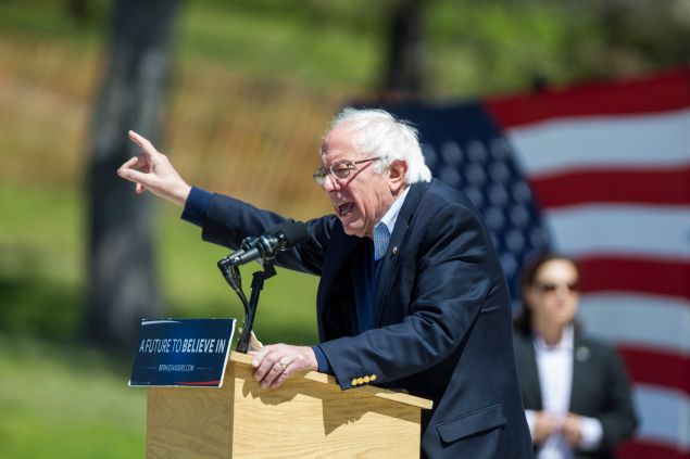 Democratic presidential candidate U.S. Sen. Bernie Sanders (D-VT) speaks during his rally at Roger Williams Park on April 24, 2016 in Providence, Rhode Island. The Rhode Island primary will be held on Tuesday, April 26.