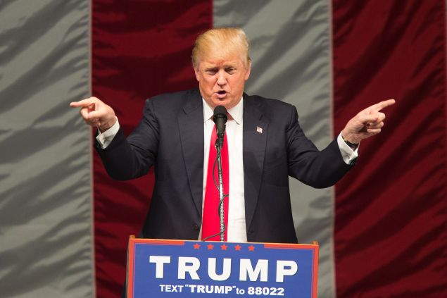 Republican presidential candidate Donald Trump speaks during a campaign rally at the Orange County Fair and Event Center, April 28, 2016, in Costa Mesa, California.