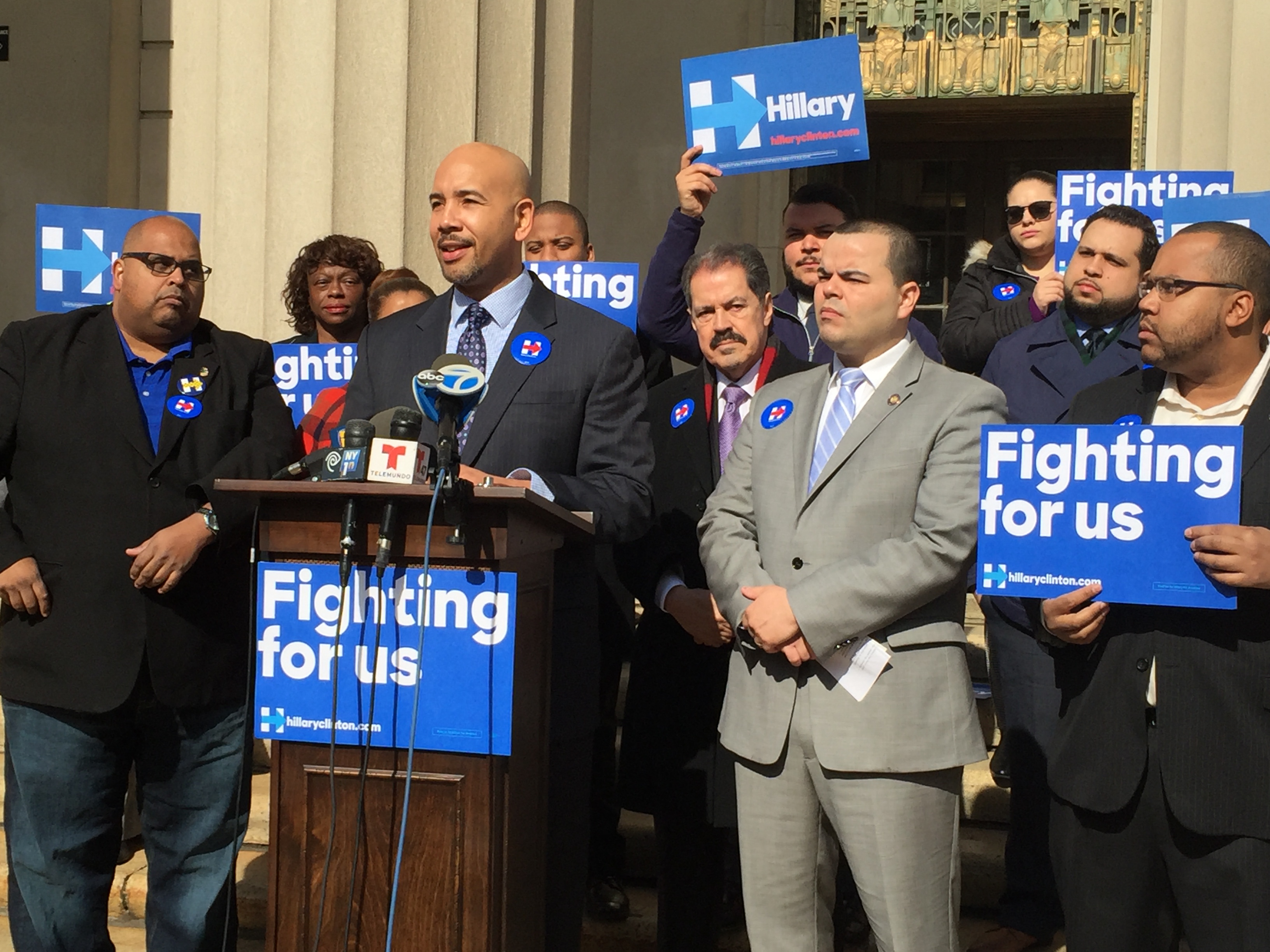 Bronx Borough President Ruben Diaz Jr. today, rallying for Hillary Clinton and knocking Ted Cruz.