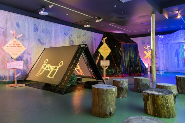 The "Splender in the Grass" exhibition is an interactive kinesthetic camping ground.