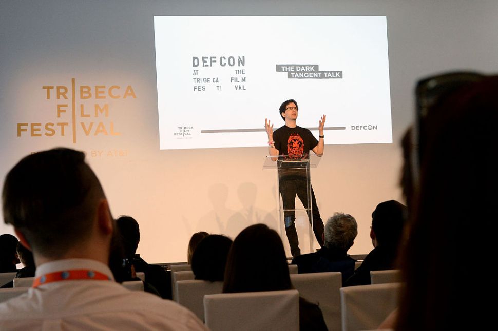 NEW YORK, NY - APRIL 25: Founder of DEFCON Jeff Moss ÔDark TangentÕ speaks at the DEFCON - Dark Tangent talk during the 2015 Tribeca Film Festival at Spring Studios on April 25, 2015 in New York City.