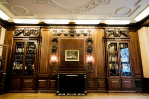 The library at Ogden Mansion, 12 East 79th Street. The mansion is now home of the School of Practical Philosophy.