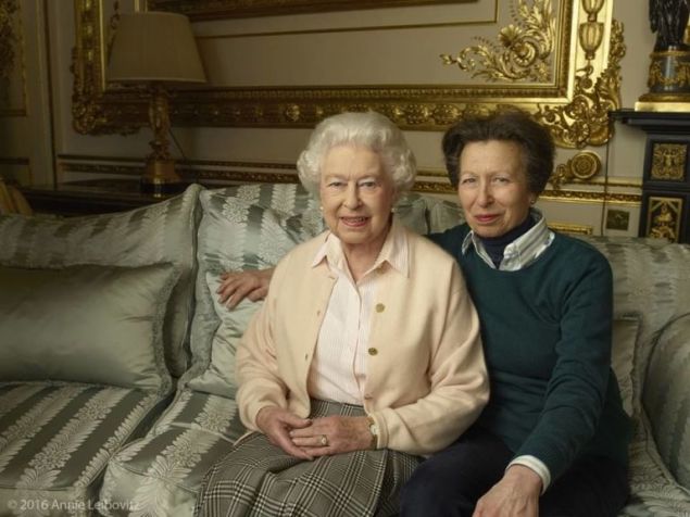 The Queen with her only daughter, The final image features the queen seated alongside her only daughter, Princess Anne.