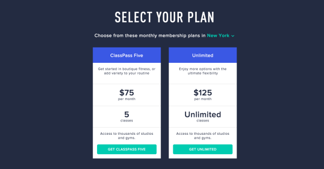 ClassPass is offering different plans and pricing