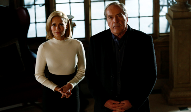 Bethany Joy Lenz as Stephanie Malick and Powers Boothe as Gideon Malick. 