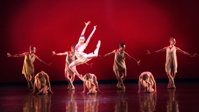 Nathalia Arja and Miami City Ballet dancers in Symphonic Dances at Lincoln Center’s David H. Koch Theater. 