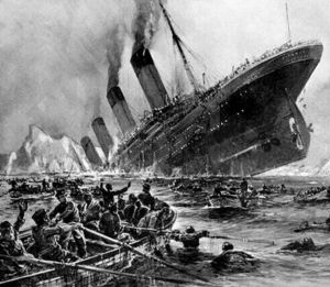 Artist's rendering of Titanic sinking.