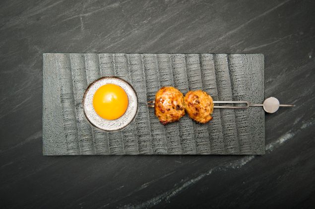 Tsukune with egg yolk