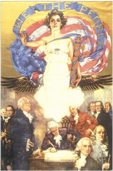 Mural of the Angel of Liberty overlooking the signing of the US Constitution and We The People (Photo by Visions of America/UIG via Getty Images)