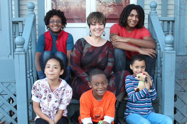 The author with five of her children in 2012.