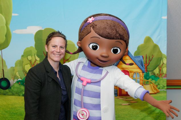 Doc McStuffins creator Chris Nee with Doc herself. 