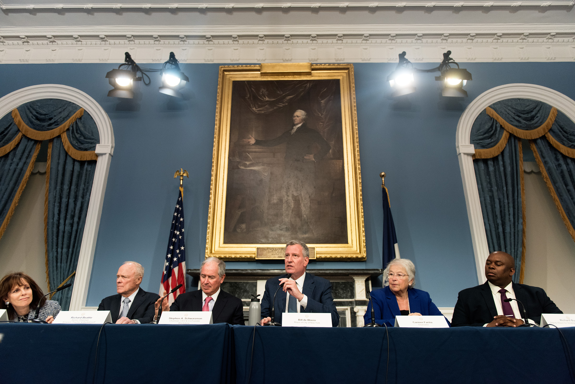Mayor Bill de Blasio discussing education before pivoting to talk about deed restrictions and fundraising.