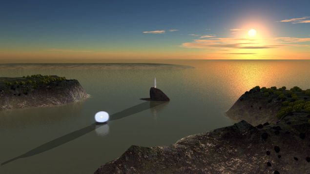 Primal Rhythm is comprised of two large sculptures, Moon Stone, a sphere that changes color in response to the ebb and flow of the tides, and Sun Pillar, a translucent column set atop a rock promontory and positioned to cast a symbolic shadow across the bay during the winter solstice.