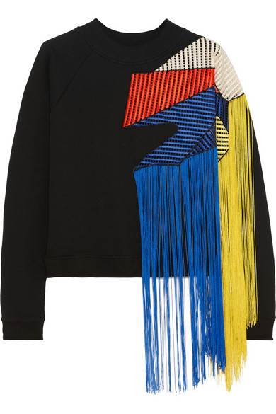 Christopher Kane Fringed Crochet-Paneled Cotton-Jersey Sweatshirt, $845, Net-A-Porter.com