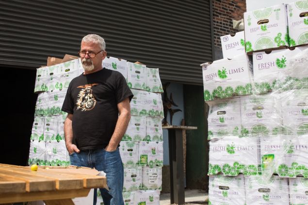 Steve Tarpin, of Steve's Key Lime Pies, in front of his shop in Red Hook, Brooklyn. 5/24/2016- Photo by Aaron Adler for The Commercial Observer
