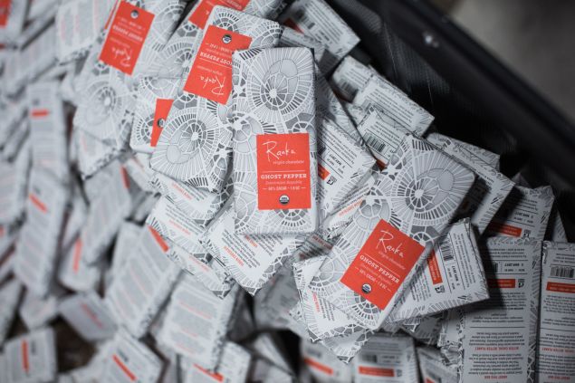 Rakka chocolate bars ready to be packaged in Red Hook, Brooklyn.