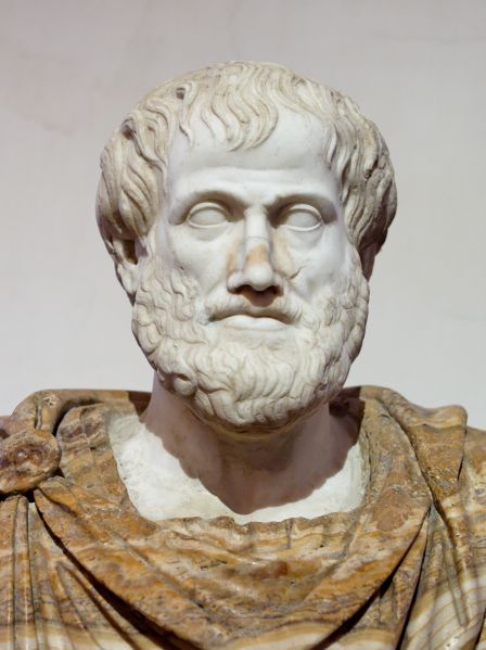 A marble Roman copy of a Greek bronze bust of Aristotle by Lysippus, (c. 330 BC).