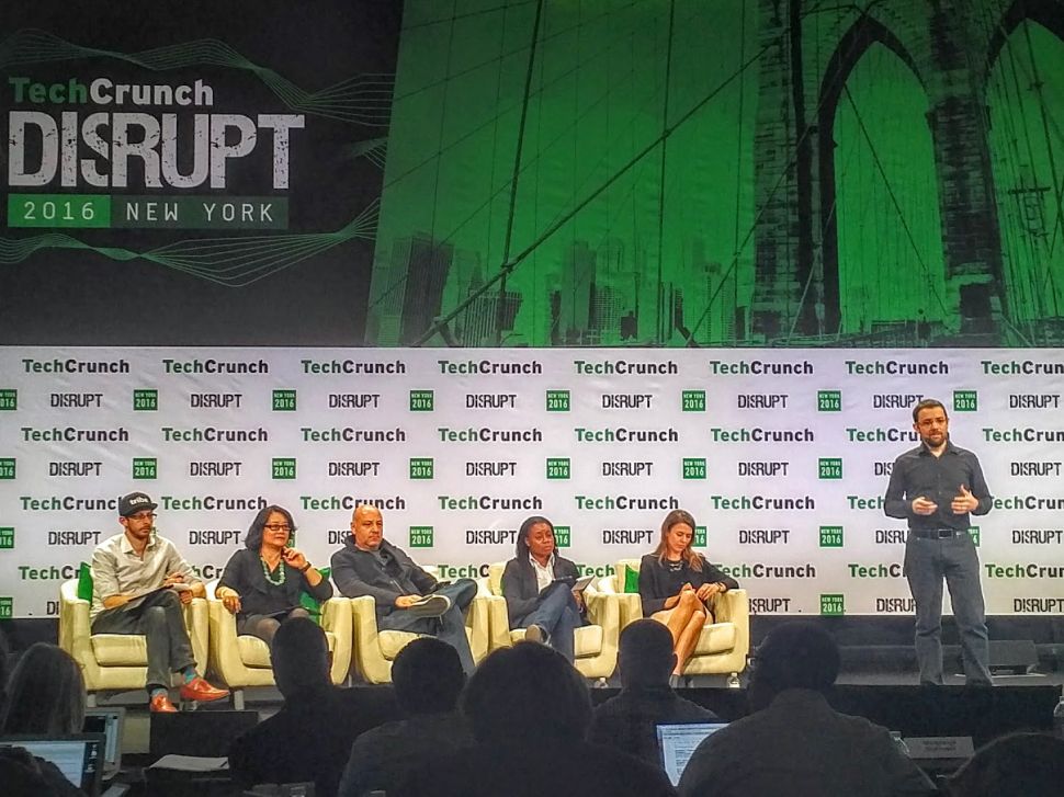 Sebastian Serrano presents Ripio at TechCrunch Disrupt on Tuesday.