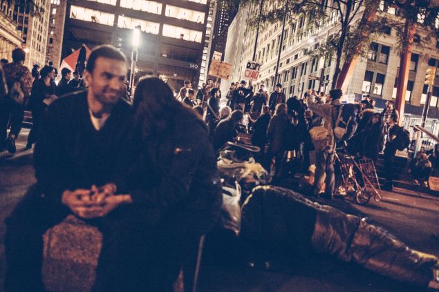 Couple downtown just outside of Zuccotti Park at Occupy Wall Street protests.