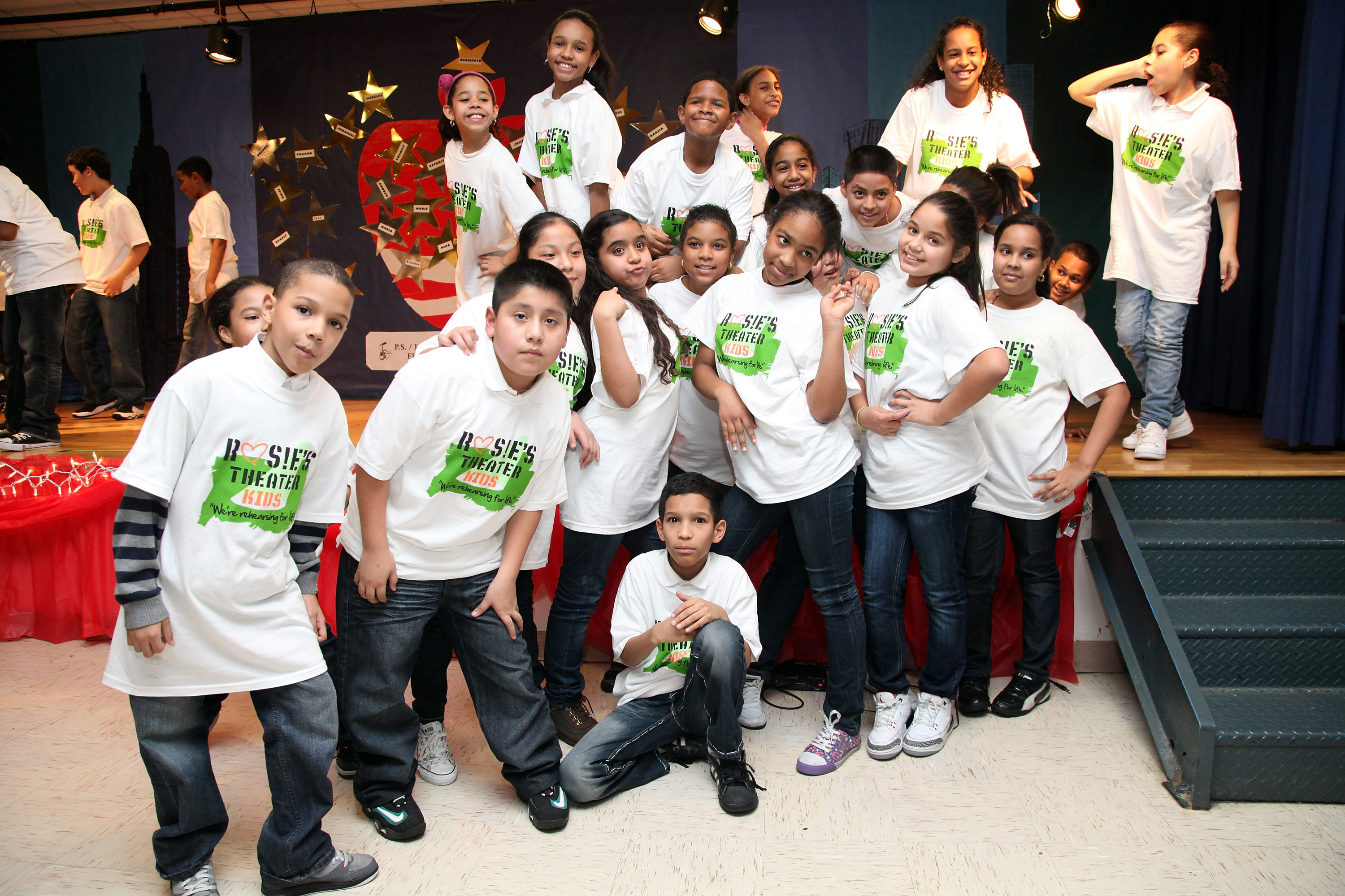 NEW YORK, NY - FEBRUARY 02: Z100-sponsored Rosie's Theater Kids pose at their final assembly at PS18 on February 2, 2012 in New York City.