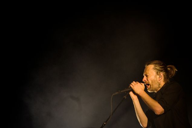 Thom Yorke, lead singer of the British band Radiohead, performs at the Optimus Alive music festival at Alges, on the outskirts of Lisbon, on July 15, 2012. The Optimus Alive music festival runs from July 13 to July 15. AFP PHOTO / PATRICIA DE MELO MOREIRA.