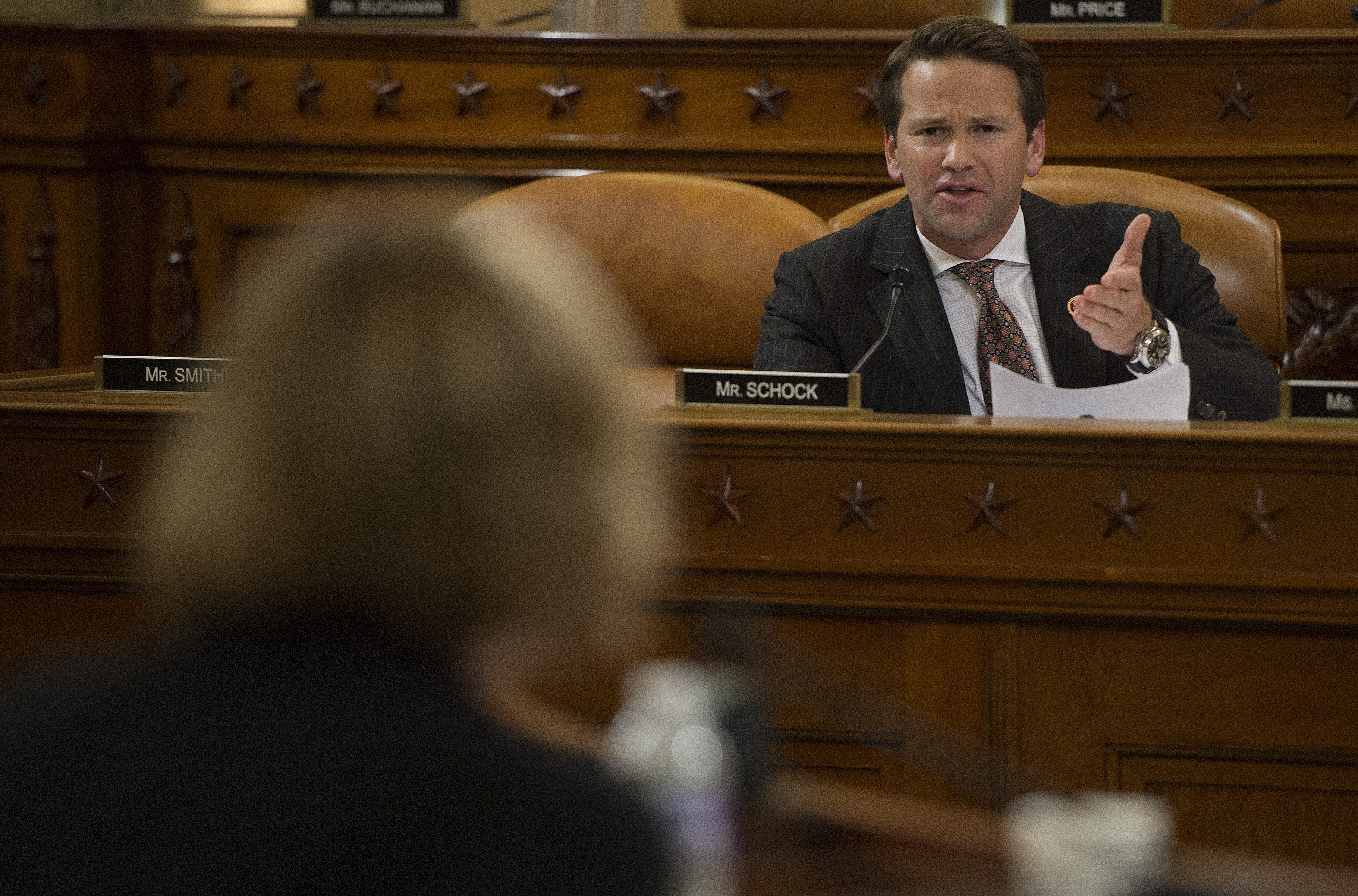 Congressman Aaron Schock questions Marilyn Tavenner, Administrator for Centers for Medicare & Medicaid Services, US Department of Health and Human Services as she testifies before the Ways and Means Committee in Washington, DC.