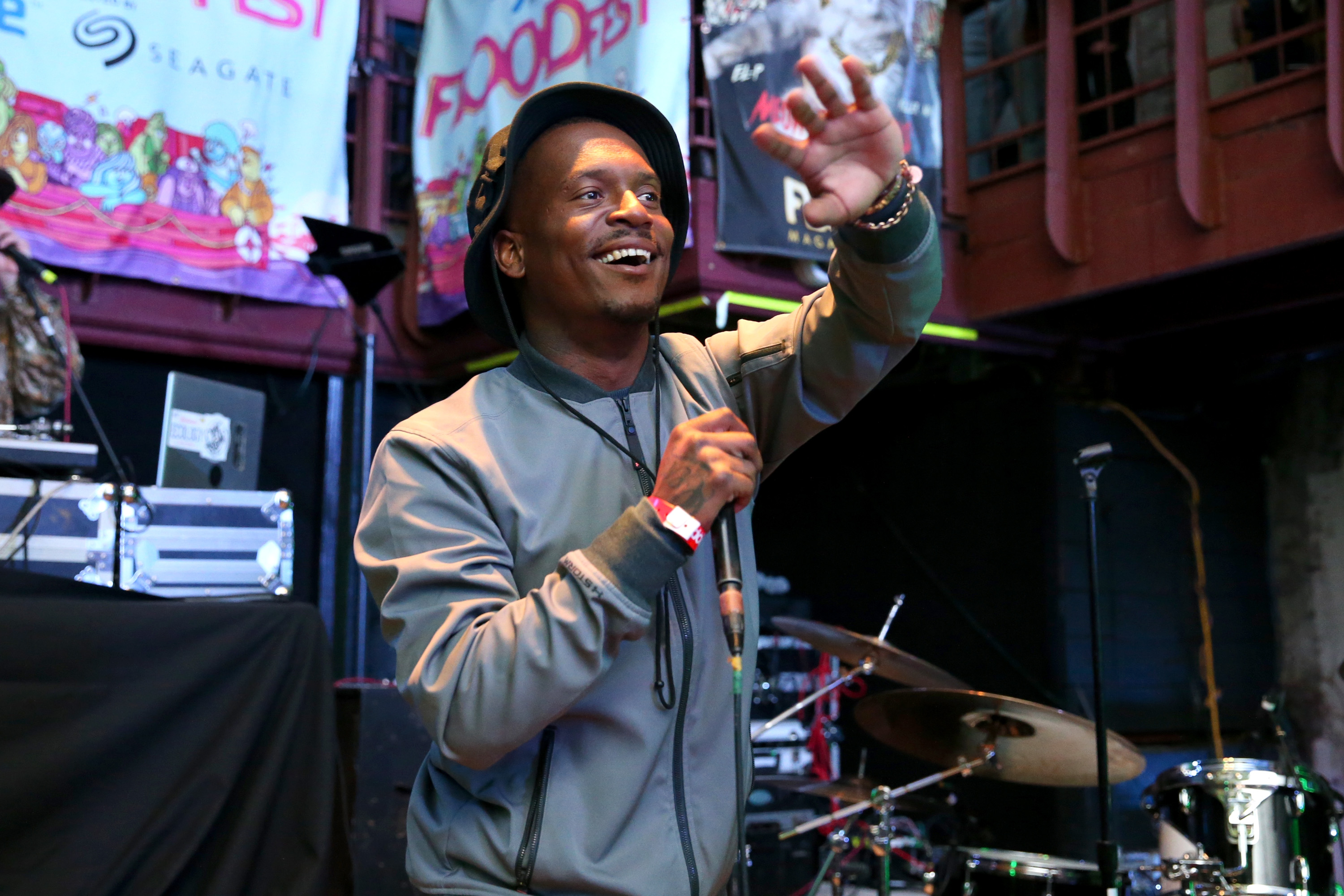Rapper Fashawn performs onstage at the FLOODfest showcase in Austin, Texas.