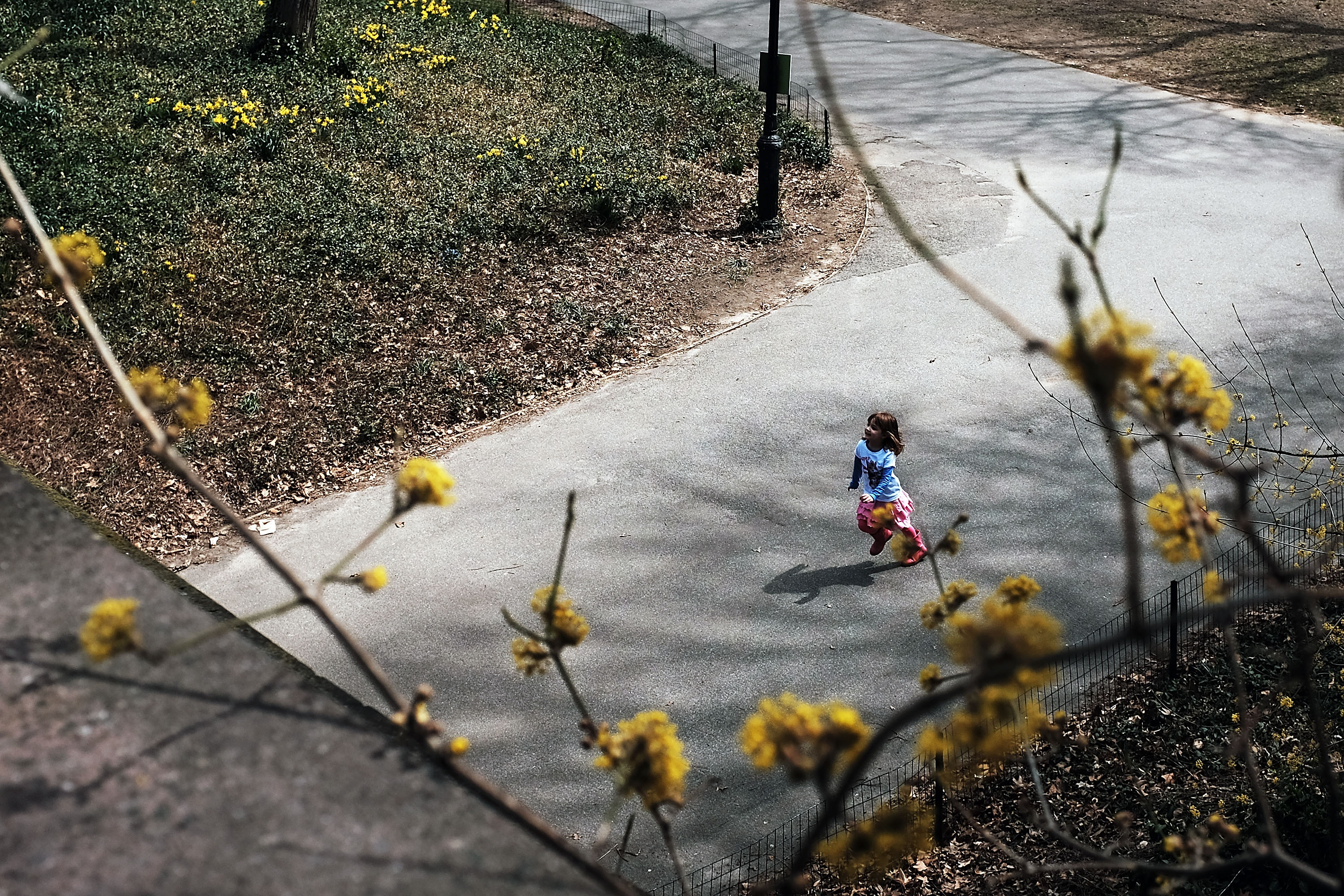 A child runs in Central Park.