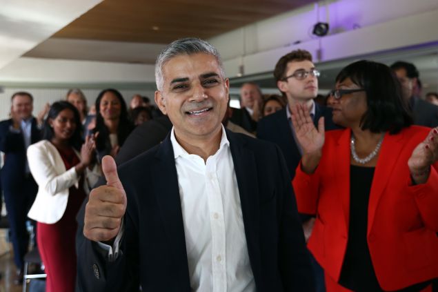 LONDON, ENGLAND - SEPTEMBER 11: Labour Member of Parliament for Tooting and London mayoral candidate, Sadiq Khan, gestures after winning the contest to become Labour's candidate to become London mayor at the Royal Festival Hall on September 11, 2015 in London, England. Mr Khan beat 5 other candidates to the position to stand in next years mayoral election.