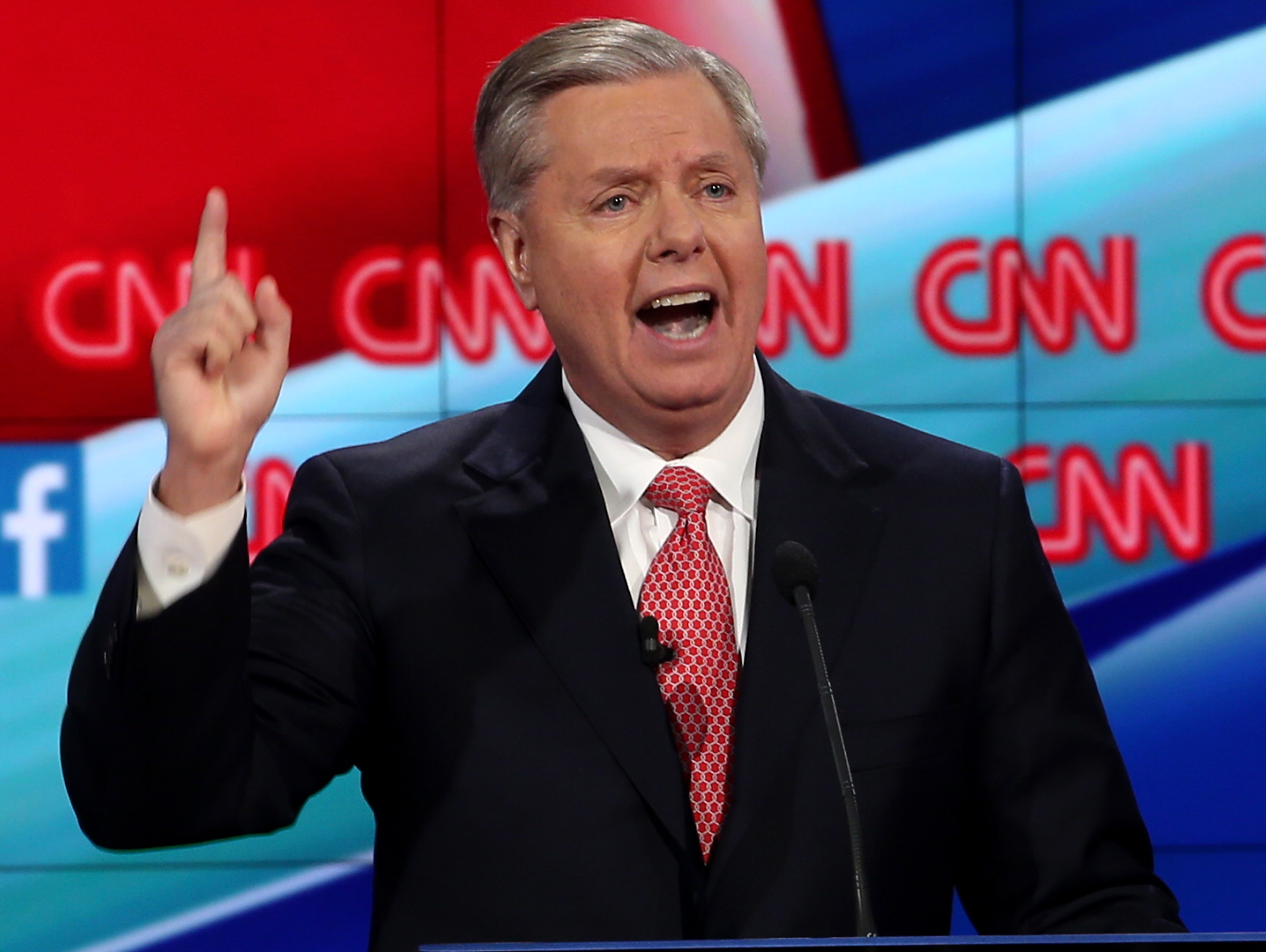 Sen. Lindsey Graham (R-SC) speaks during the CNN republican presidential debate at The Venetian Las Vegas on December 15, 2015 in Las Vegas, Nevada. Thirteen Republican presidential candidates are participating in the fifth set of Republican presidential debates.