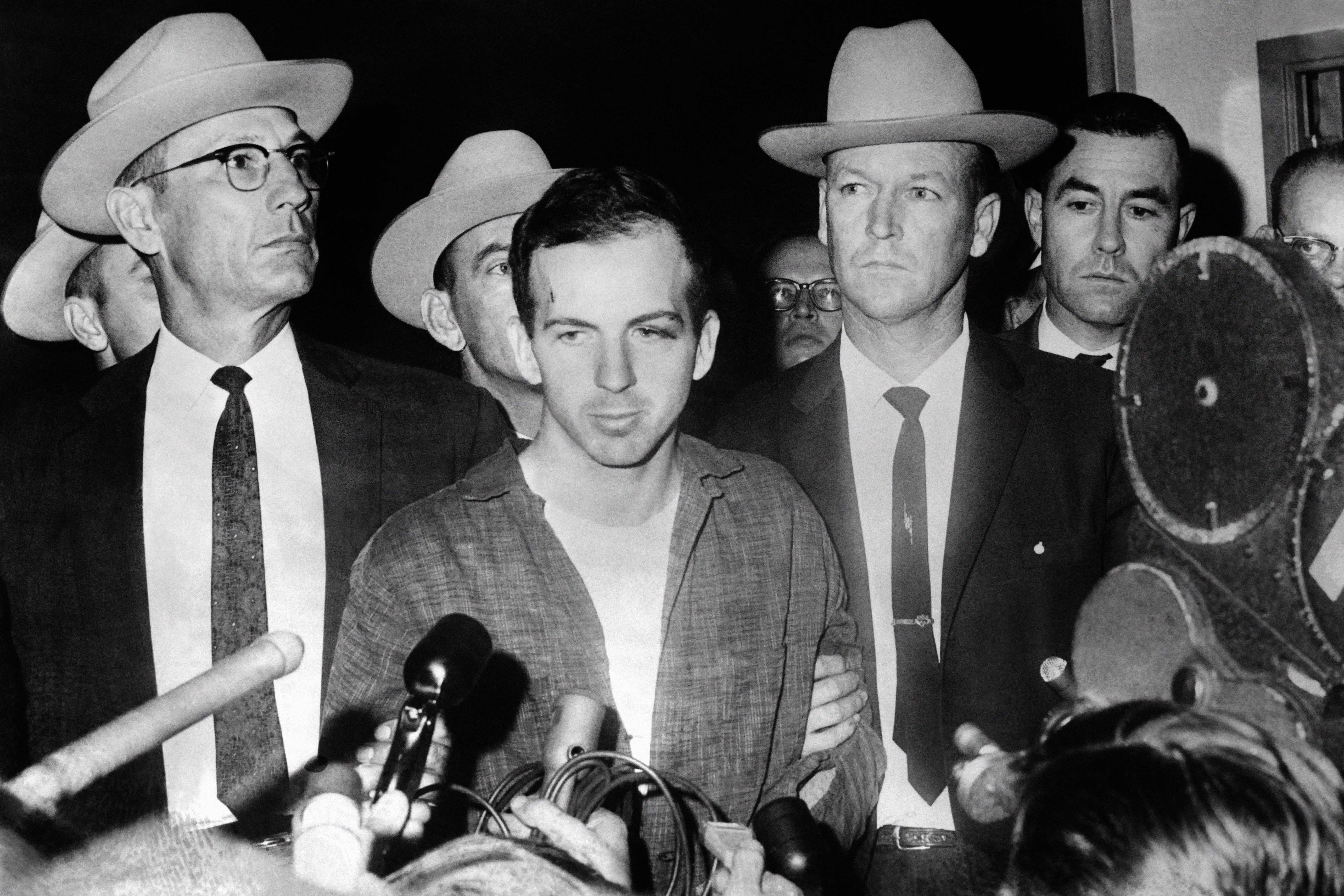 Picture dated 22 November 1963 of US President John F. Kennedy's murderer Lee Harvey Oswald during a press conference after his arrest in Dallas. Lee Harvey Oswald was killed by Jack Ruby on 24 November on the eve of Kennedy's burial.