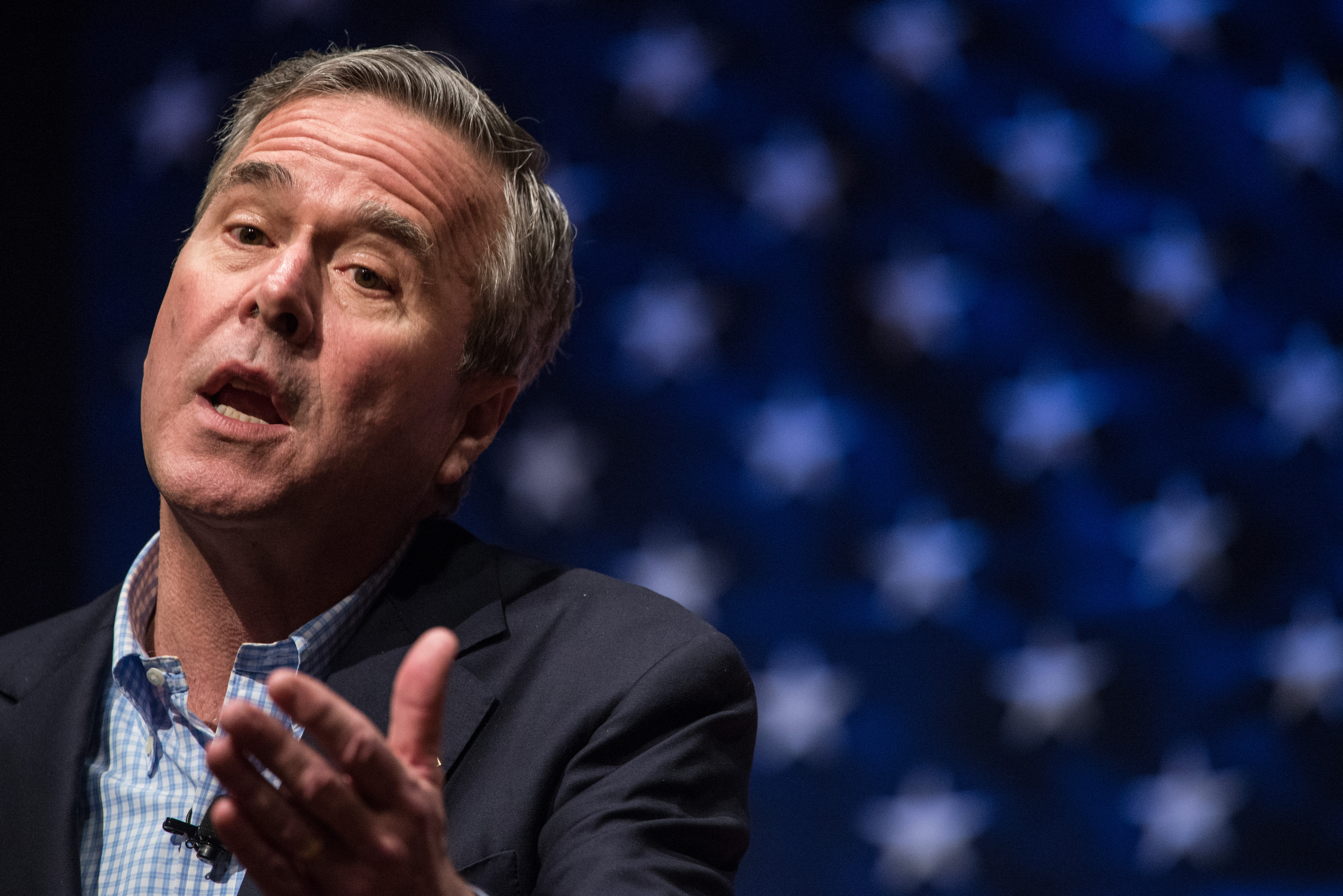 GREENVILLE, SC - FEBRUARY 19, 2016: Republican presidential candidate Jeb Bush addresses the crowd at a campaign rally February 19, 2016 in Greenville, South Carolina. The South Carolina Republican primary will be held Saturday, February 20.