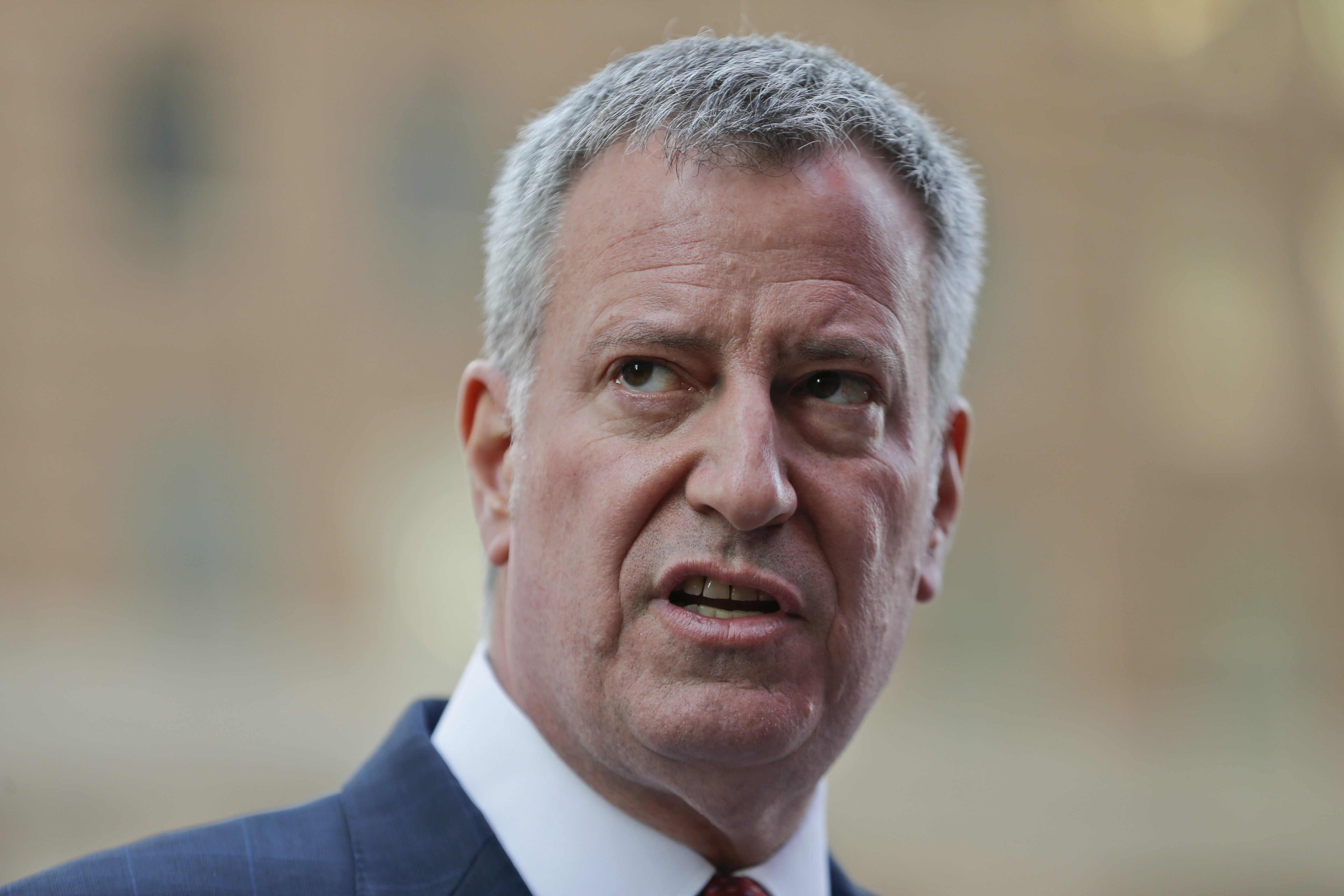 New York City Mayor Bill de Blasio speaks during a news conference in Times Square March 22, 2016 in New York City. 