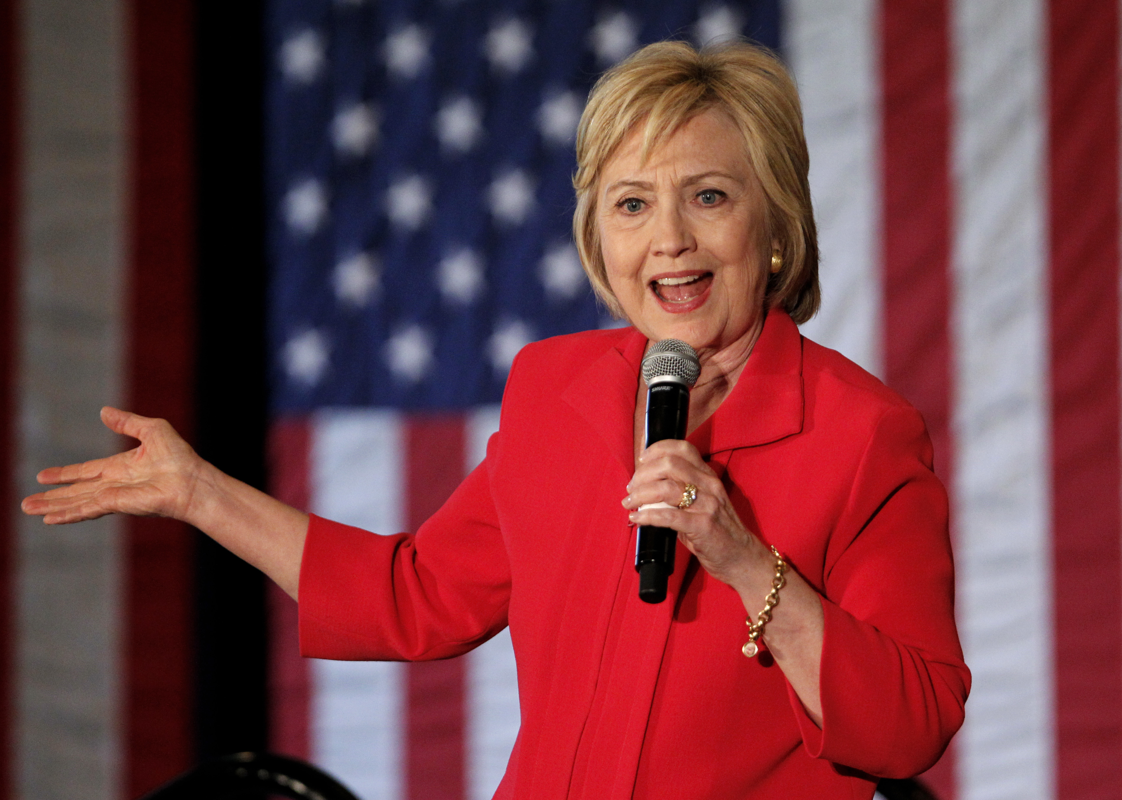 Democratic presidential candidate Hillary Clinton addresses the crowd during a campaign rally at La Gala May 16, 2016, in Bowling Green, Kentucky. Clinton is preparing for Kentucky's May 17th primary.