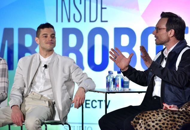 Rami Malek and Christian Slater speak at the Inside Mr. Robot panel at the Vulture Festival. 