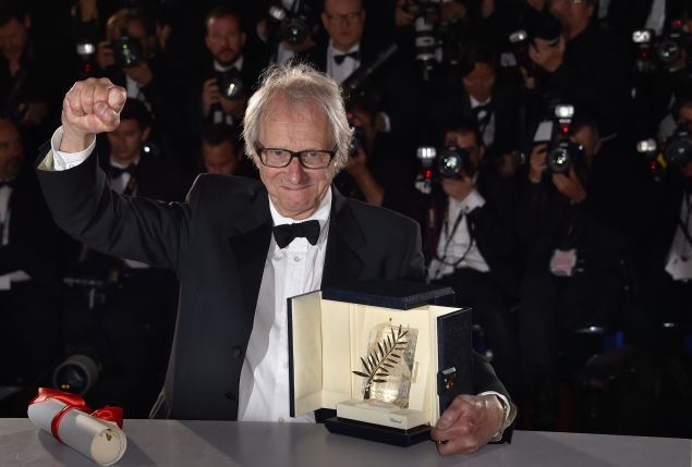 Ken Loach after winning the Palme d'Or for the film I, Daniel Blake.