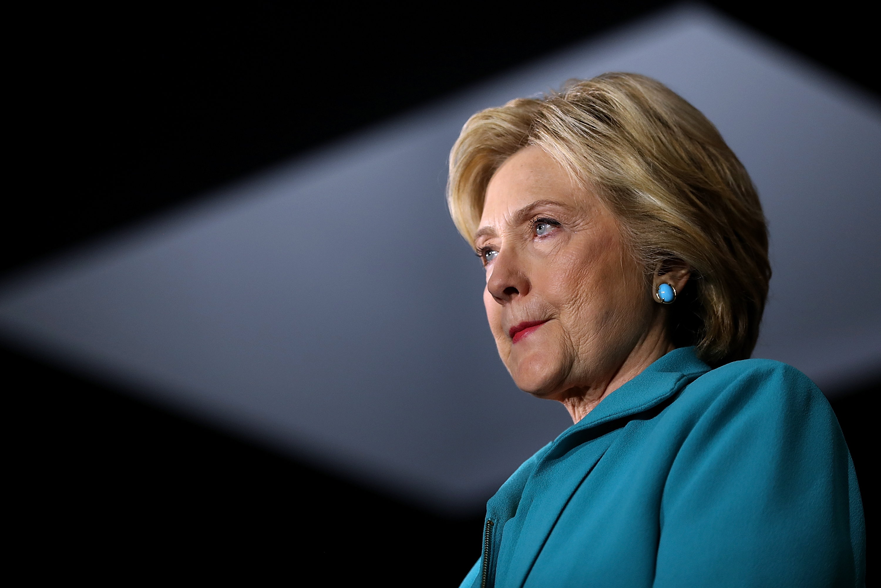 Democratic presidential candidate former Secretary of State Hillary Clinton looks on during a campaign event on May 24, 2016 in Commerce, California. Hillary Clinton is campaigning in California ahaed of the State's presidential primary on June 7th.