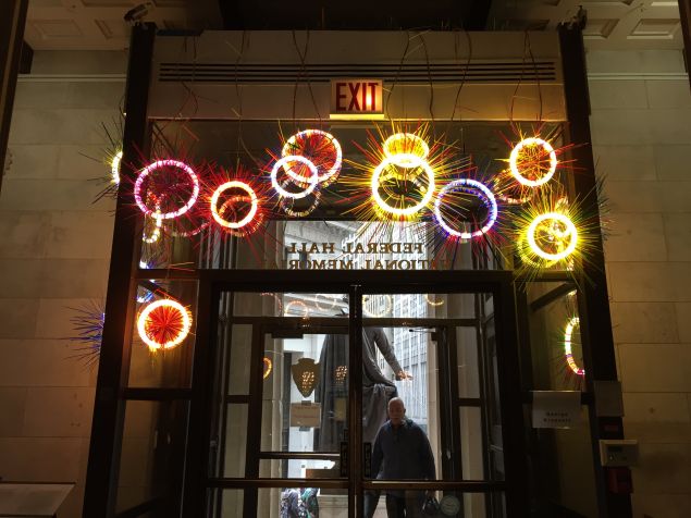 Flourescent light works by George Kroenert installed above the entrance.