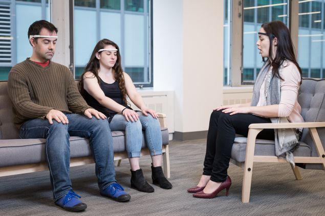 Miriam Bekkouche, right, talks Observer colleagues through meditating with a Muse on.