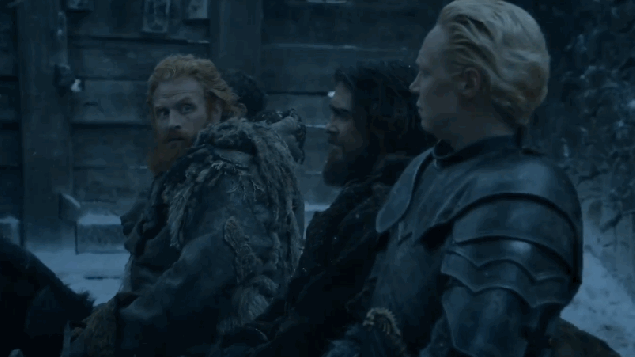 Pictured: Tormund, Brienne, and Jorah Mormont's cousin Ser ThirdWheel.