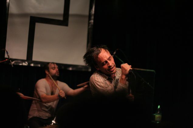 Rickie Mazzotta and Aaron Weiss (foreground) of mewithoutYou.
