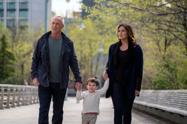 Robert John Burke as Captain Ed Tucker, Jack Nawada-Braunwart as Noah Porter Benson and Mariska Hargitay as Lieutenant Olivia Benson.