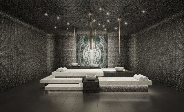 The David Rockwell-designed heated stone hammam at 111 Murray.