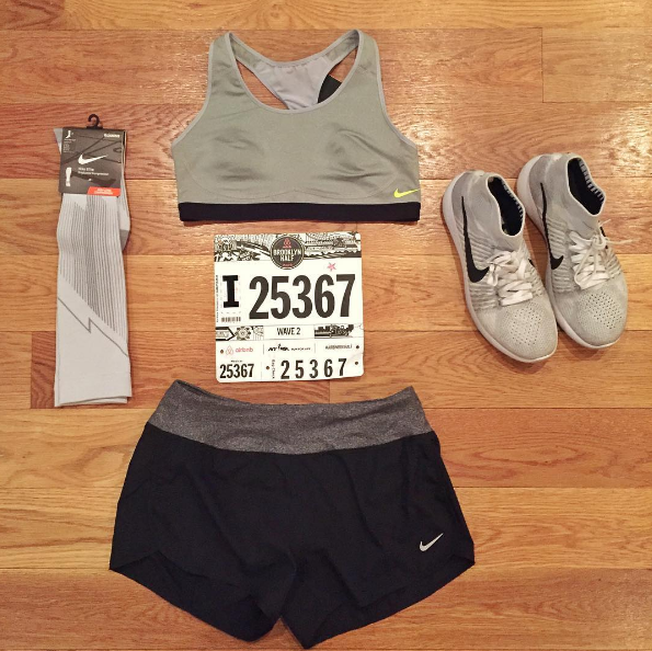 2. What are your favorite brands/outfits to wear while training/running? What is it about them that makes running easier? -- I am brand loyal and of course I wear Nike exclusively when I run - their dri-fit fabrics are designed for the atheletism involved with running. Recently, I had full on shopping spree at one of their stores which ended with a bag full of their new running shorts, sports bras, compression socks, and my new favorite running shoe the Nike LunarEpic fly knits.